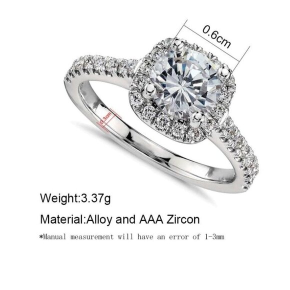 Halo Simulated Diamond Engagement Ring Round Cut Silver‎ Tone - Picture 6 of 11